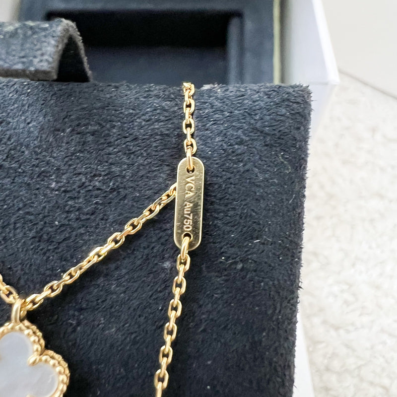 Van Cleef & Arpels VCA Sweet Alhambra Pendant Necklace with Mother of Pearl MOP in 18K Gold (Extended Length) (Ref: VCARF69100)