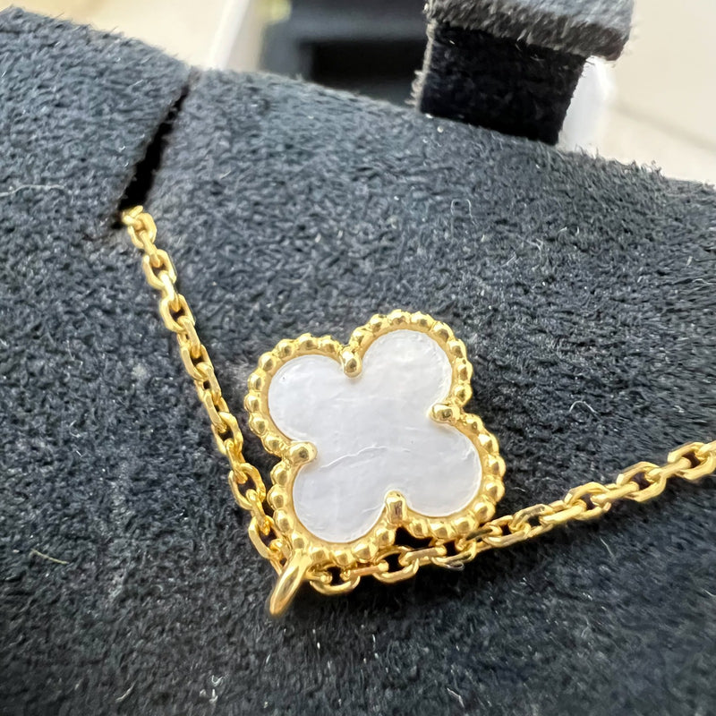 Van Cleef & Arpels VCA Sweet Alhambra Pendant Necklace with Mother of Pearl MOP in 18K Gold (Extended Length) (Ref: VCARF69100)