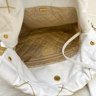 Chanel 22 Small Hobo Handbag in White Shiny Calfskin and AGHW (Model: AS3260)