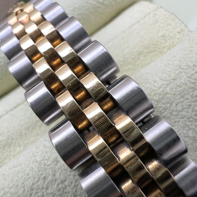 Rolex Lady's Datejust (26mm) with Vignette Red Dial with 10 Diamond Markers, 18K Yellow Gold Bezel and 18K Yellow Gold + Stainless Steel Jubilee Link Bracelet
