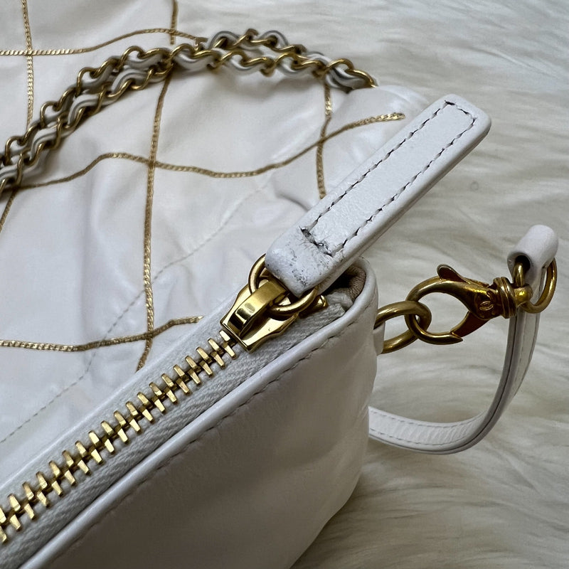 Chanel 22 Small Hobo Handbag in White Shiny Calfskin and AGHW (Model: AS3260)