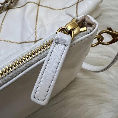 Chanel 22 Small Hobo Handbag in White Shiny Calfskin and AGHW (Model: AS3260)