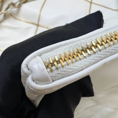 Chanel 22 Small Hobo Handbag in White Shiny Calfskin and AGHW (Model: AS3260)