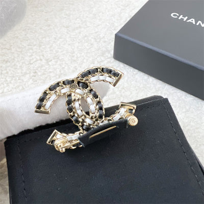 Chanel CC Brooch with Black and White Interwoven Leather and LGHW