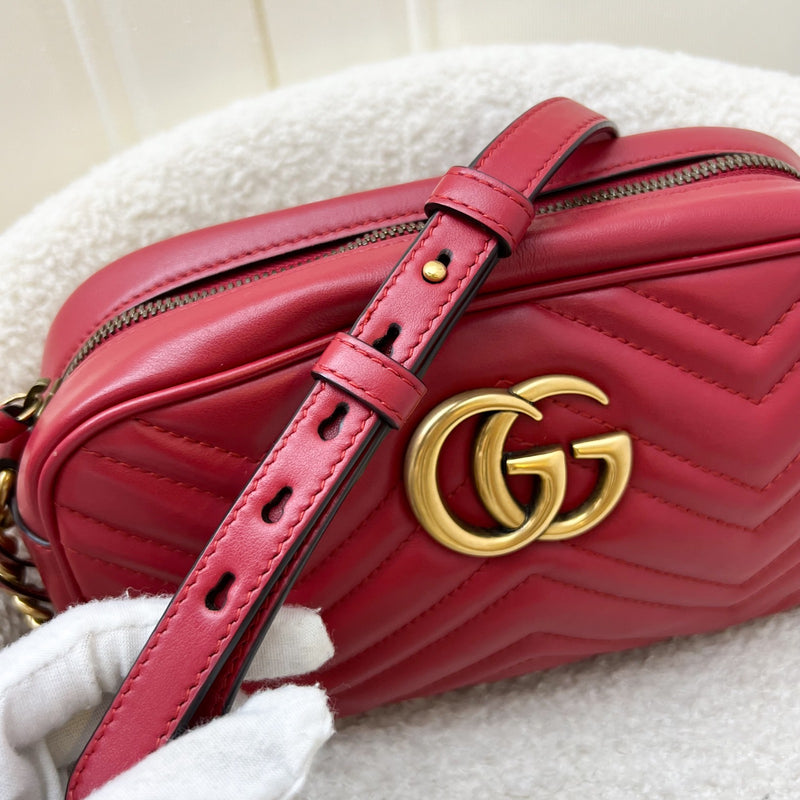 Gucci Marmont Small Camera Bag in Red Matelasse Chevron Leather and AGHW