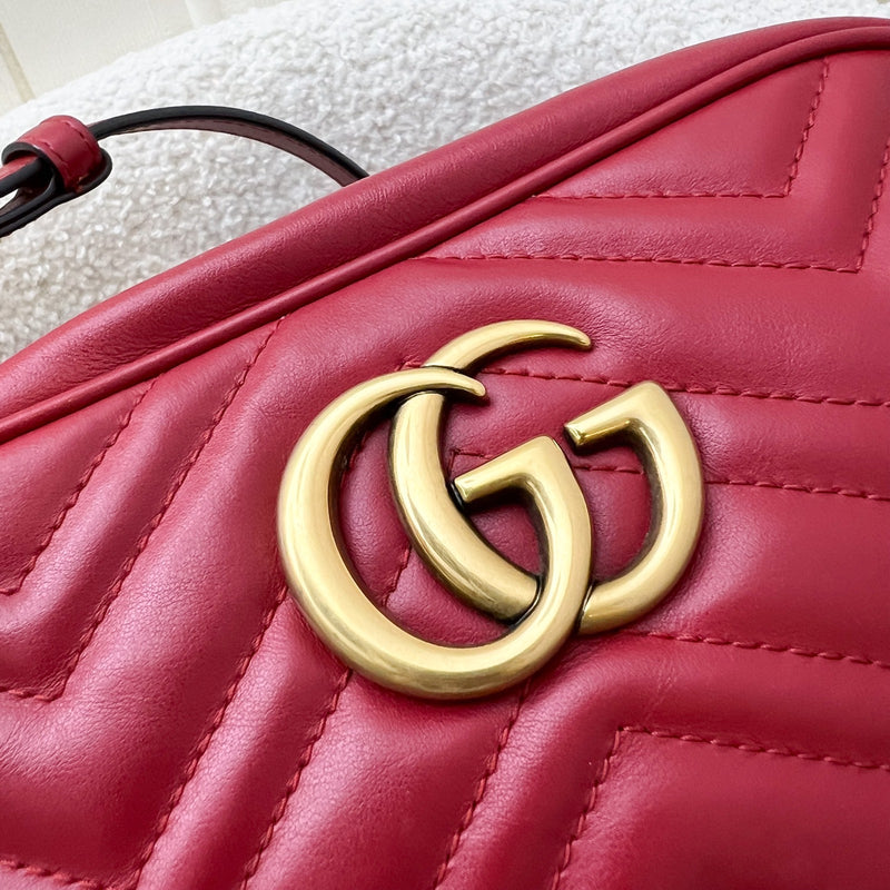 Gucci Marmont Small Camera Bag in Red Matelasse Chevron Leather and AGHW