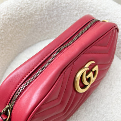 Gucci Marmont Small Camera Bag in Red Matelasse Chevron Leather and AGHW