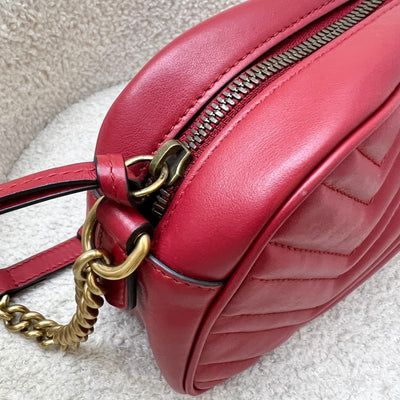 Gucci Marmont Small Camera Bag in Red Matelasse Chevron Leather and AGHW