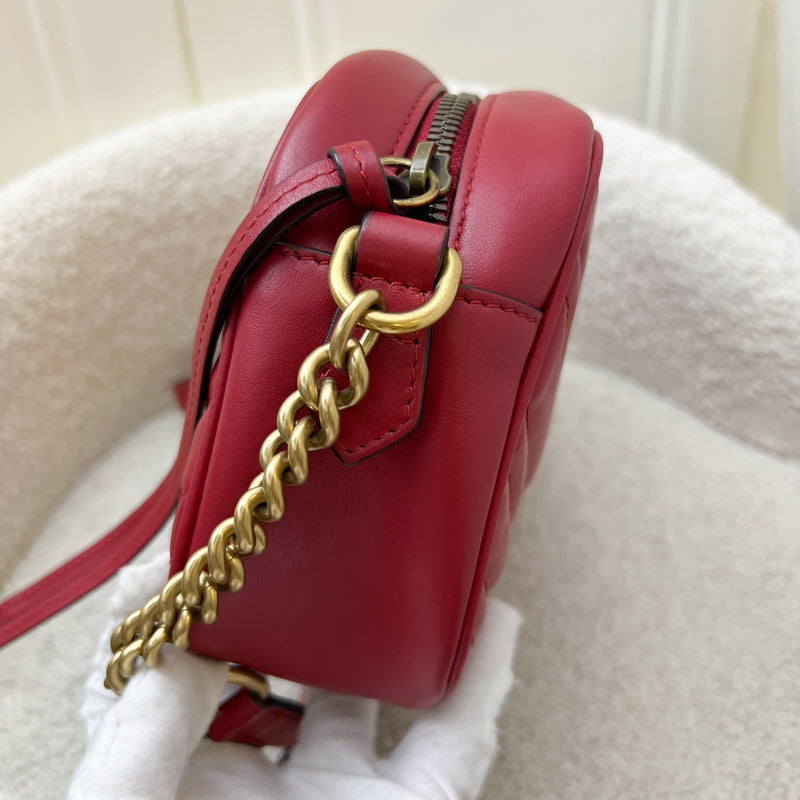 Gucci Marmont Small Camera Bag in Red Matelasse Chevron Leather and AGHW