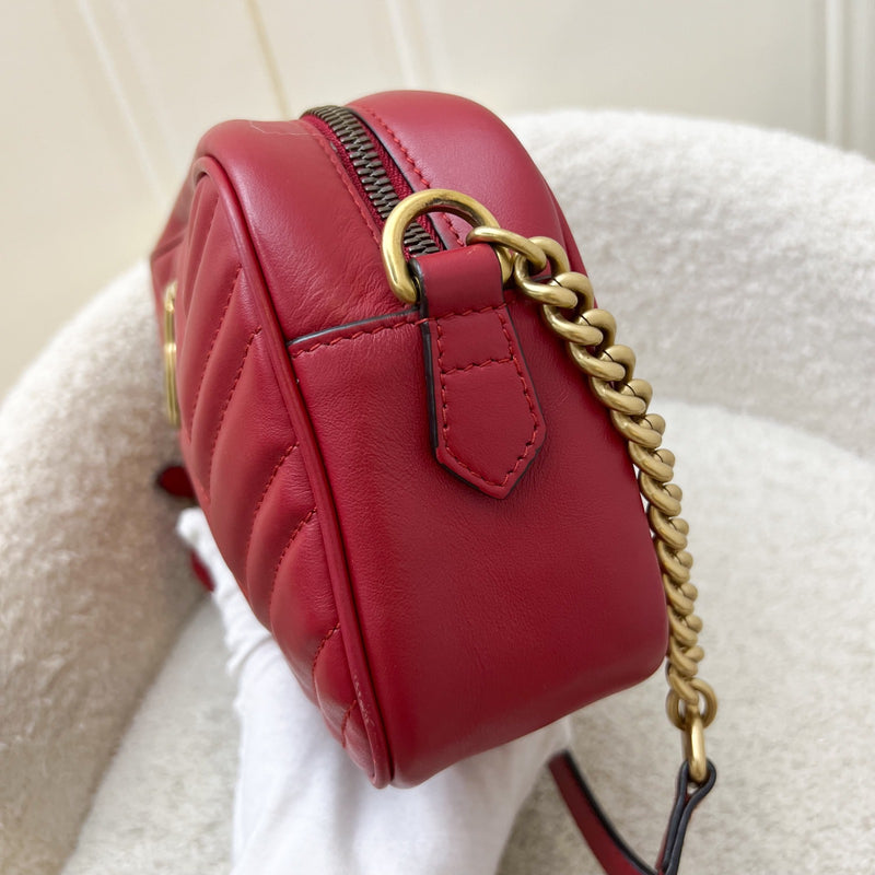 Gucci Marmont Small Camera Bag in Red Matelasse Chevron Leather and AGHW