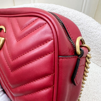 Gucci Marmont Small Camera Bag in Red Matelasse Chevron Leather and AGHW