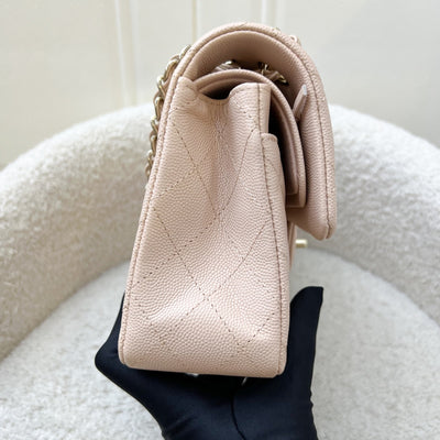 Chanel Small Classic Flap CF in 22C Beige Clair Caviar and LGHW (Model: A0113)