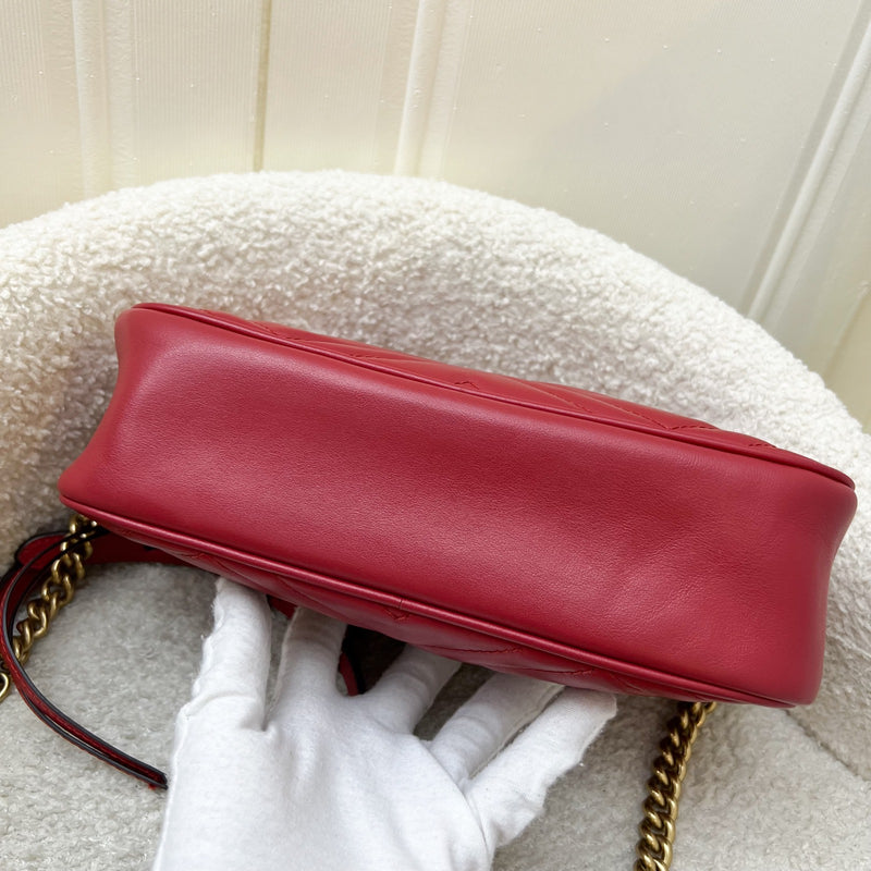 Gucci Marmont Small Camera Bag in Red Matelasse Chevron Leather and AGHW