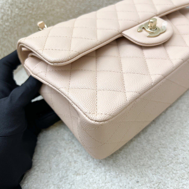 Chanel Small Classic Flap CF in 22C Beige Clair Caviar and LGHW (Model: A0113)