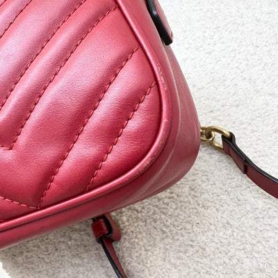 Gucci Marmont Small Camera Bag in Red Matelasse Chevron Leather and AGHW