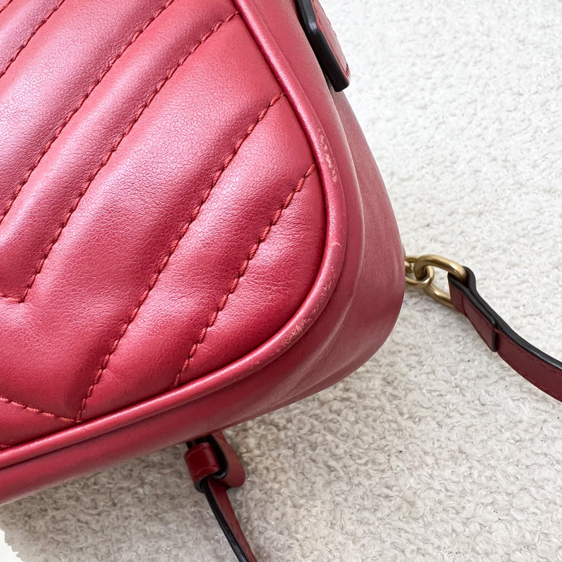 Gucci Marmont Small Camera Bag in Red Matelasse Chevron Leather and AGHW