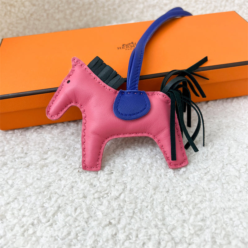 Hermes Rodeo PM Charm in Rose Azalee / Bleu Electrique / Vert Cypress Lambskin