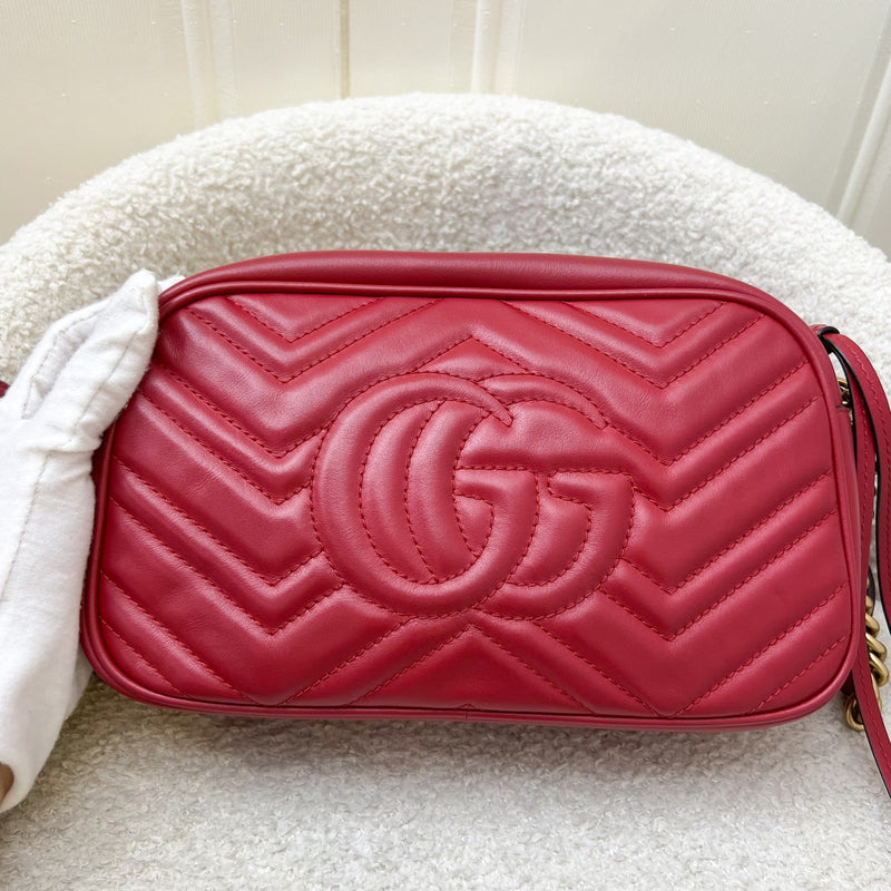 Gucci Marmont Small Camera Bag in Red Matelasse Chevron Leather and AGHW