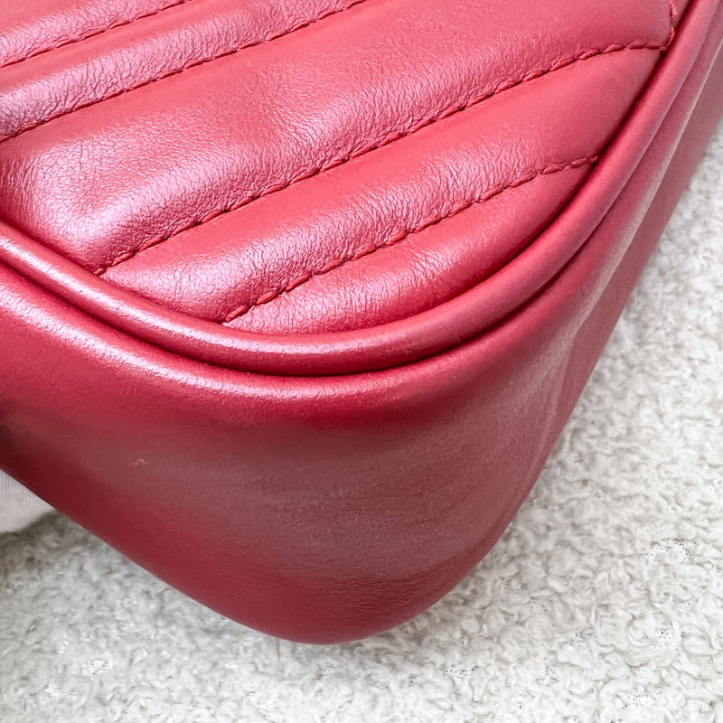Gucci Marmont Small Camera Bag in Red Matelasse Chevron Leather and AGHW