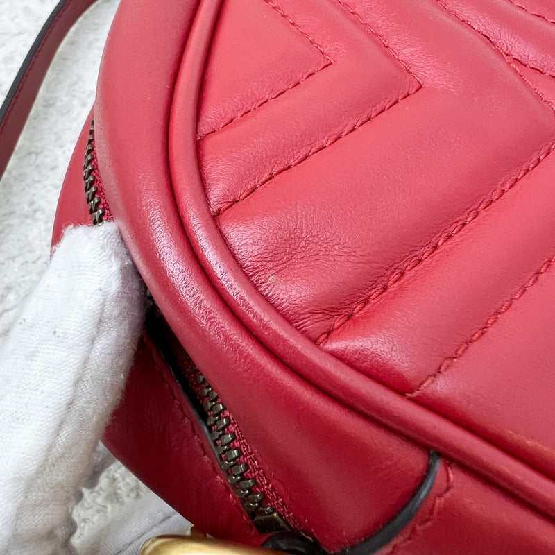 Gucci Marmont Small Camera Bag in Red Matelasse Chevron Leather and AGHW
