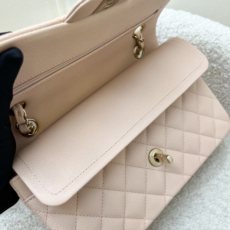 Chanel Small Classic Flap CF in 22C Beige Clair Caviar and LGHW (Model: A0113)