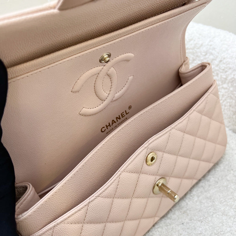 Chanel Small Classic Flap CF in 22C Beige Clair Caviar and LGHW (Model: A0113)