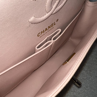 Chanel Small Classic Flap CF in 22C Beige Clair Caviar and LGHW (Model: A0113)