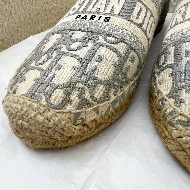 Dior Granville Espadrille in Stone Gray Oblique Embroidered Cotton Size 37