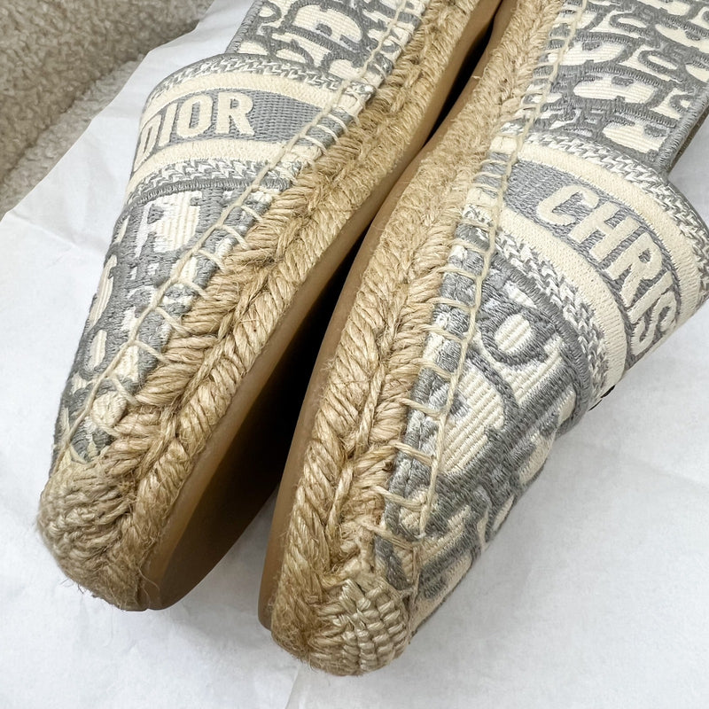 Dior Granville Espadrille in Stone Gray Oblique Embroidered Cotton Size 37