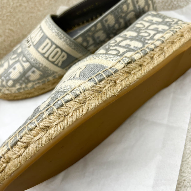 Dior Granville Espadrille in Stone Gray Oblique Embroidered Cotton Size 37