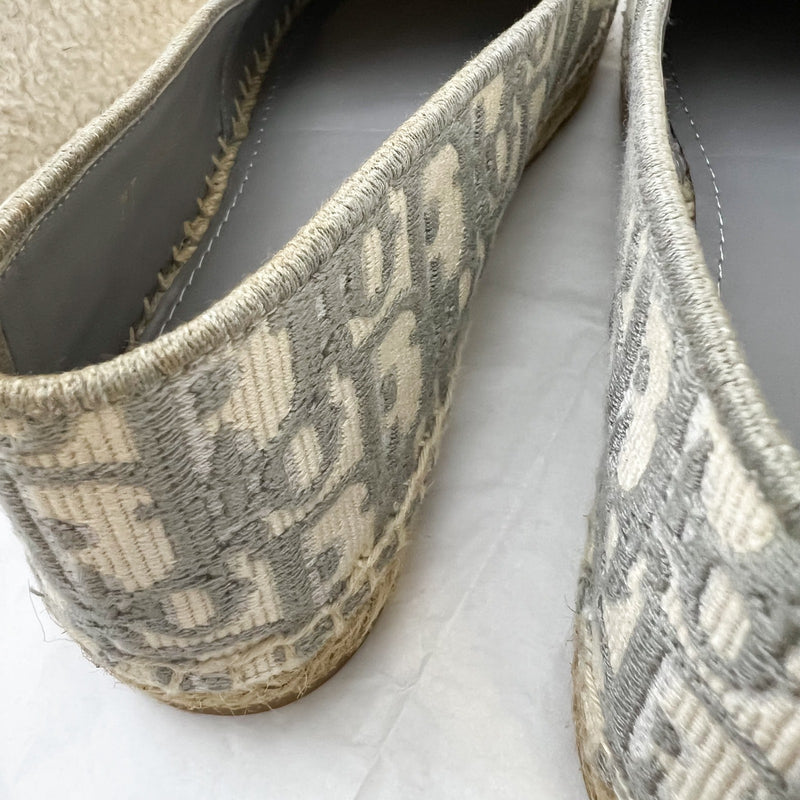 Dior Granville Espadrille in Stone Gray Oblique Embroidered Cotton Size 37