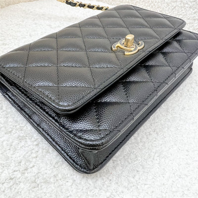 Chanel 24C Wallet on Chain WOC with Star and RollerBlade Charms in Shiny Black Caviar and AGHW