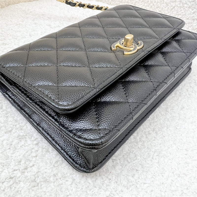 Chanel 24C Wallet on Chain WOC with Star and RollerBlade Charms in Shiny Black Caviar and AGHW