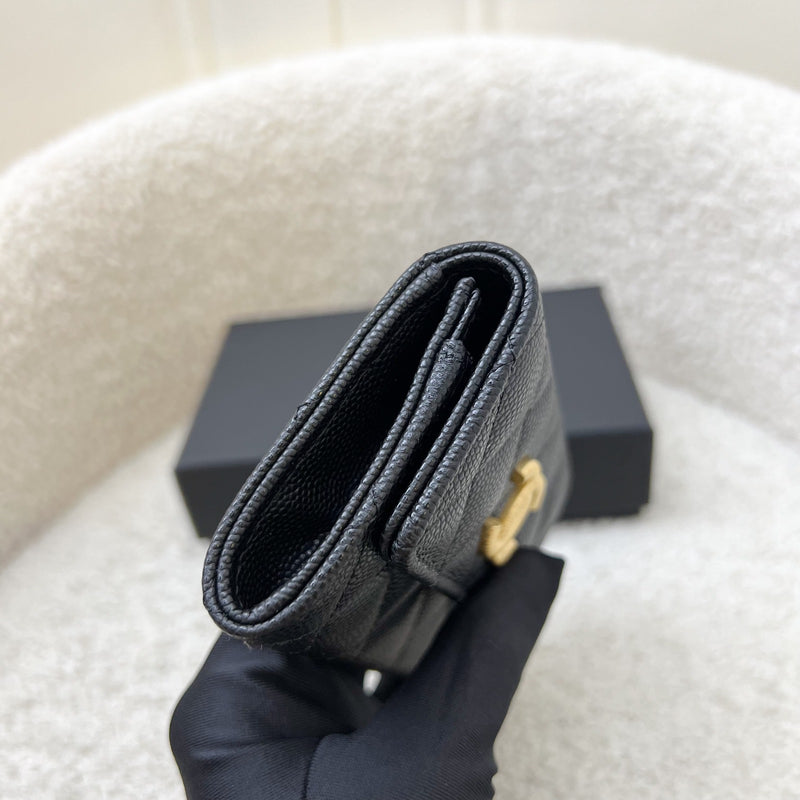 Chanel Seasonal Snap Card Holder in Black Caviar and AGHW