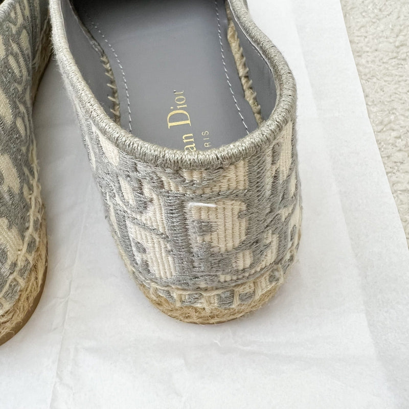 Dior Granville Espadrille in Stone Gray Oblique Embroidered Cotton Size 37