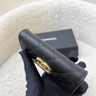 Chanel Seasonal Snap Card Holder in Black Caviar and AGHW