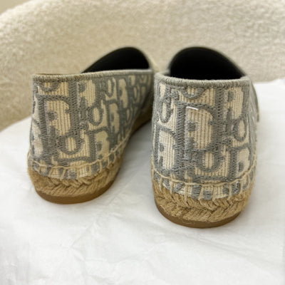 Dior Granville Espadrille in Stone Gray Oblique Embroidered Cotton Size 37