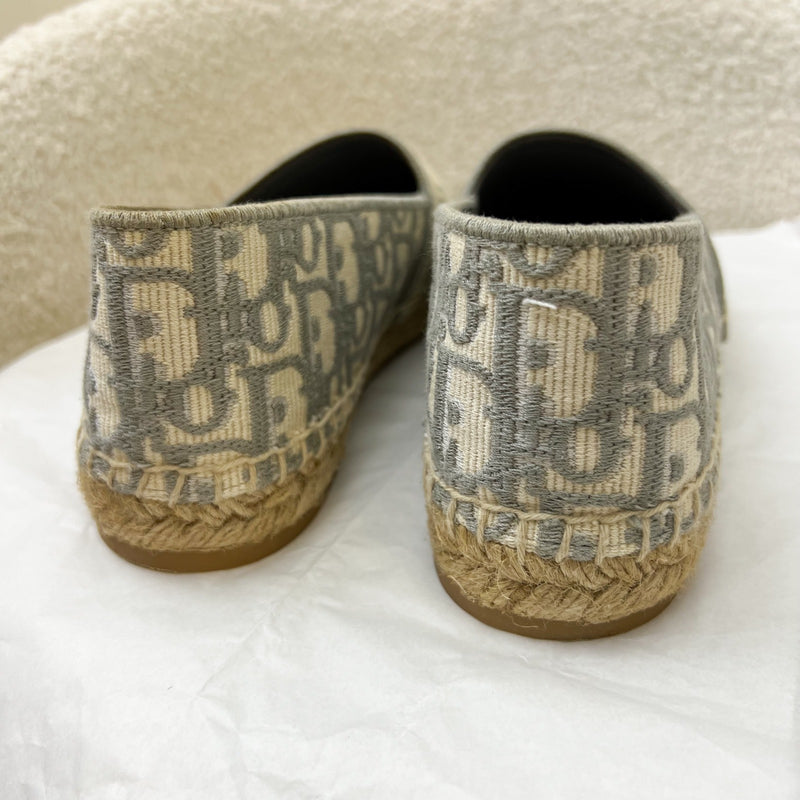 Dior Granville Espadrille in Stone Gray Oblique Embroidered Cotton Size 37