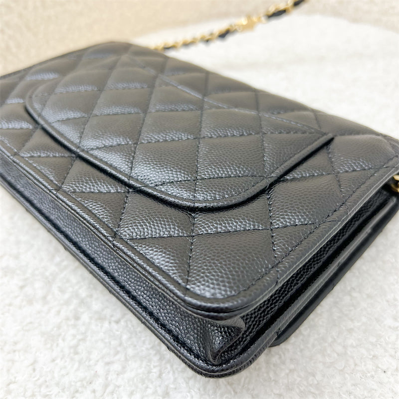 Chanel 24C Wallet on Chain WOC with Star and RollerBlade Charms in Shiny Black Caviar and AGHW