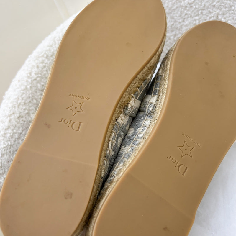 Dior Granville Espadrille in Stone Gray Oblique Embroidered Cotton Size 37