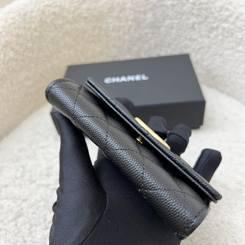 Chanel Seasonal Snap Card Holder in Black Caviar and AGHW