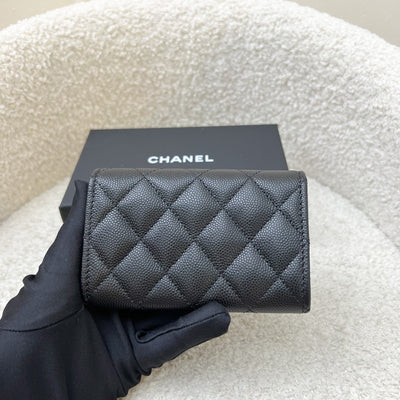 Chanel Seasonal Snap Card Holder in Black Caviar and AGHW