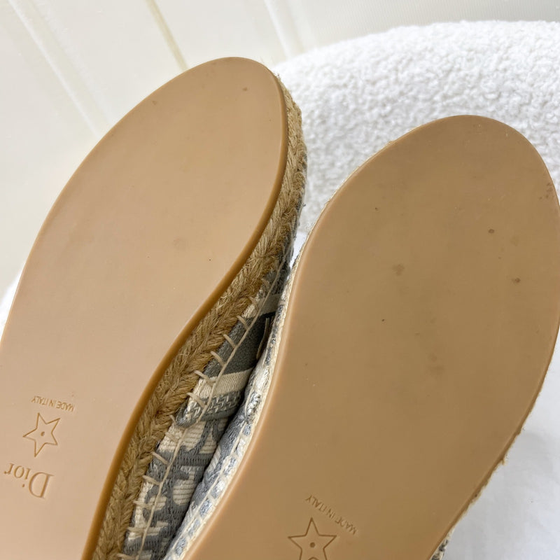 Dior Granville Espadrille in Stone Gray Oblique Embroidered Cotton Size 37