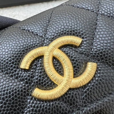 Chanel Seasonal Snap Card Holder in Black Caviar and AGHW