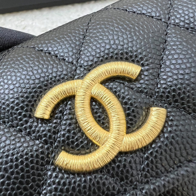 Chanel Seasonal Snap Card Holder in Black Caviar and AGHW