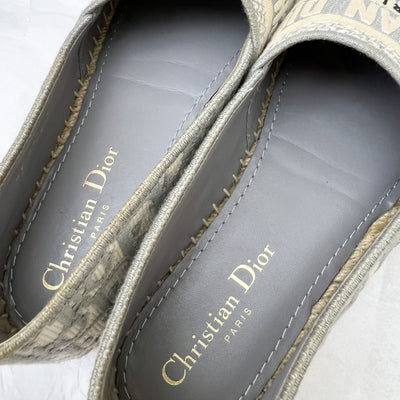 Dior Granville Espadrille in Stone Gray Oblique Embroidered Cotton Size 37