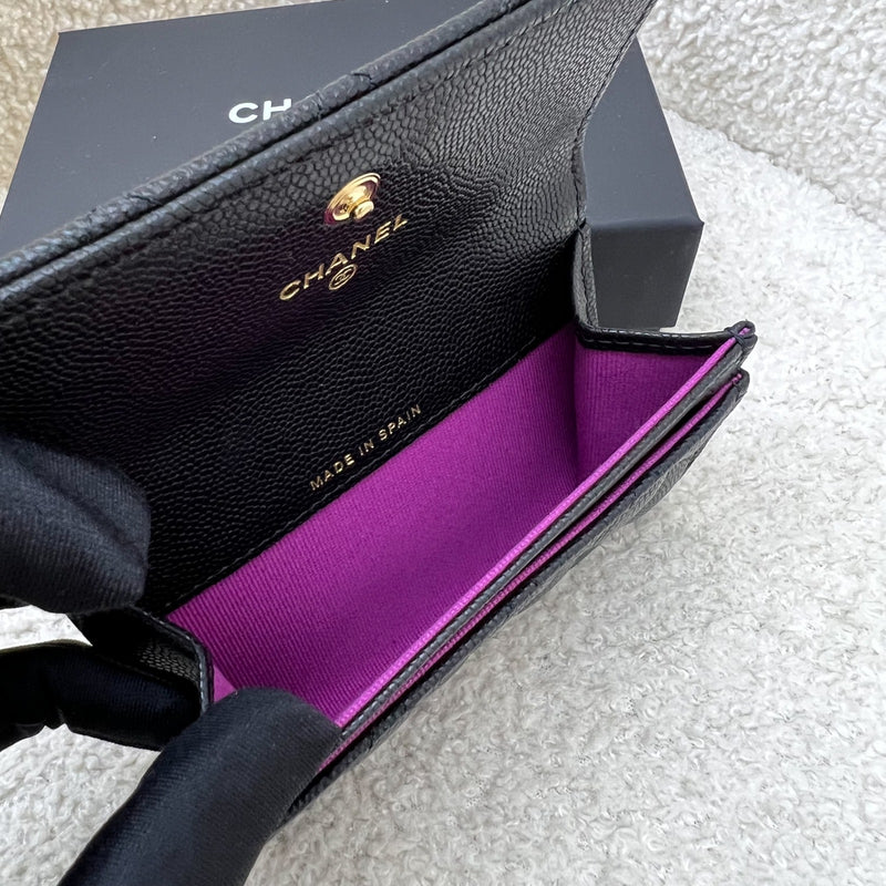 Chanel Seasonal Snap Card Holder in Black Caviar and AGHW