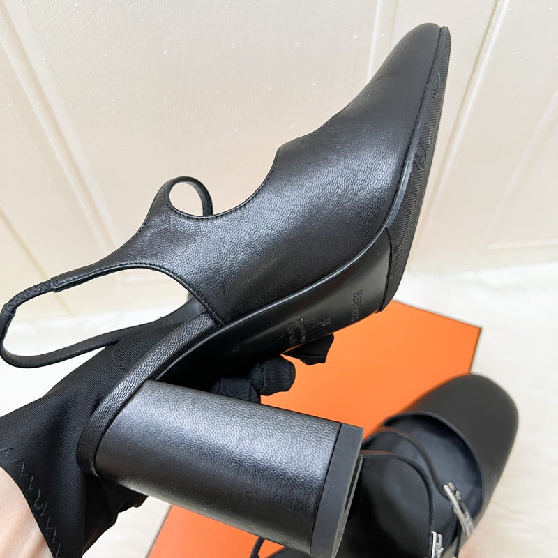 Hermes Escarpin Jackie 90 Slingback Pump in Black Chevre Leather