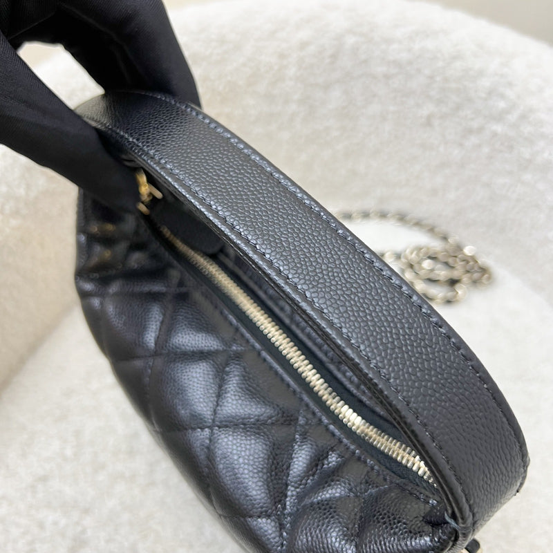 Chanel Classic Quilted Hobo Clutch on Chain in Black Caviar and LGHW (Model: AP4386)