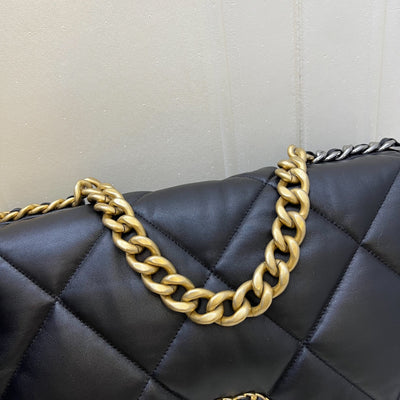 Chanel 19 Maxi Flap in Black Lambskin and 3-tone HW (Model: AS1162)